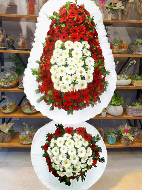Çift Göbekli Kırmızı Beyaz Sepet Çelenk